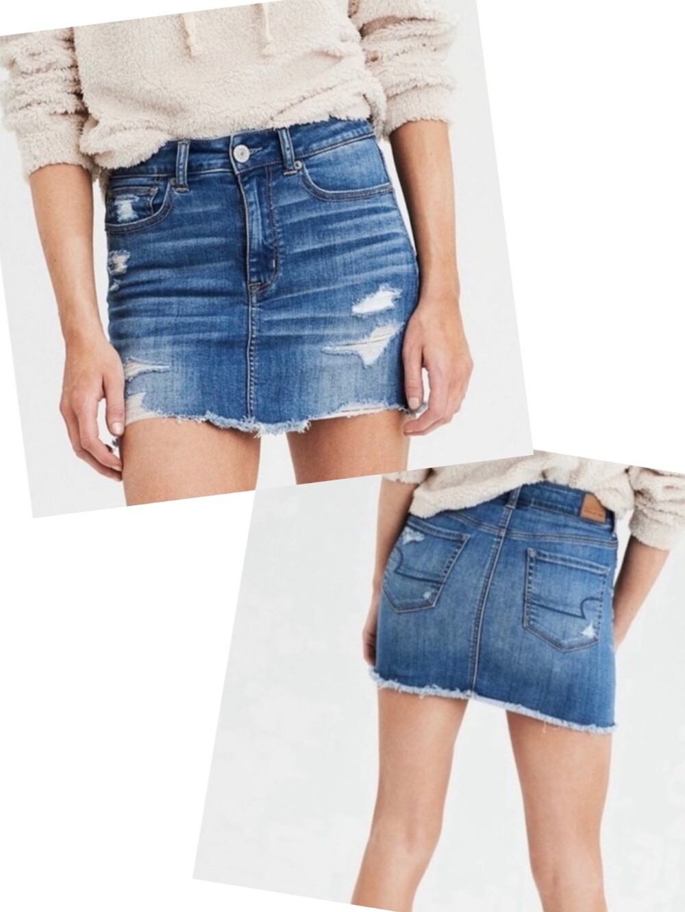 American Eagle Outfitters Blue Distressed Denim Mini Skirt with Frayed Hem Sz 6